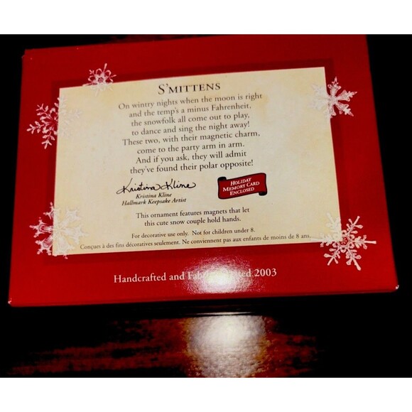 Hallmark Keepsake Ornament 2003 S'Mittens Snowmen Ornament Couple Smitten - Picture 3 of 5